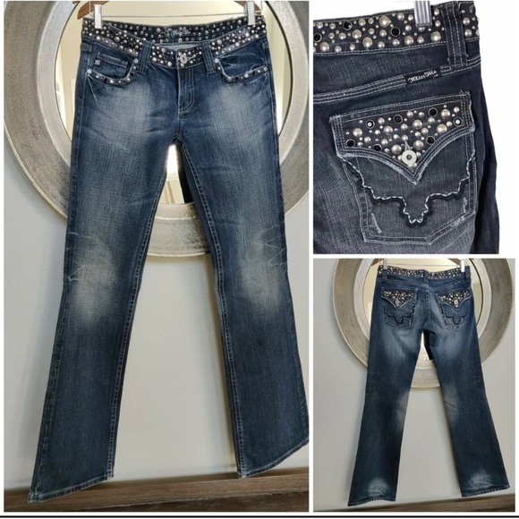 Miss Me Sz 28 Studded Boot Cut Denim Blue Jeans Womens RARE - Picture 1 of 15